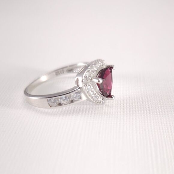 Garnet Trillion Ring with Cubic Zirconia Size 7 - Picture 4 of 11